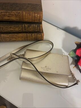 Kate Spade Metallic Gold Leather Crossbody Wallet Purse